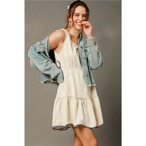 Umgee Frill Drawstring Waist Round Neck Mini Tank Dress - nwt